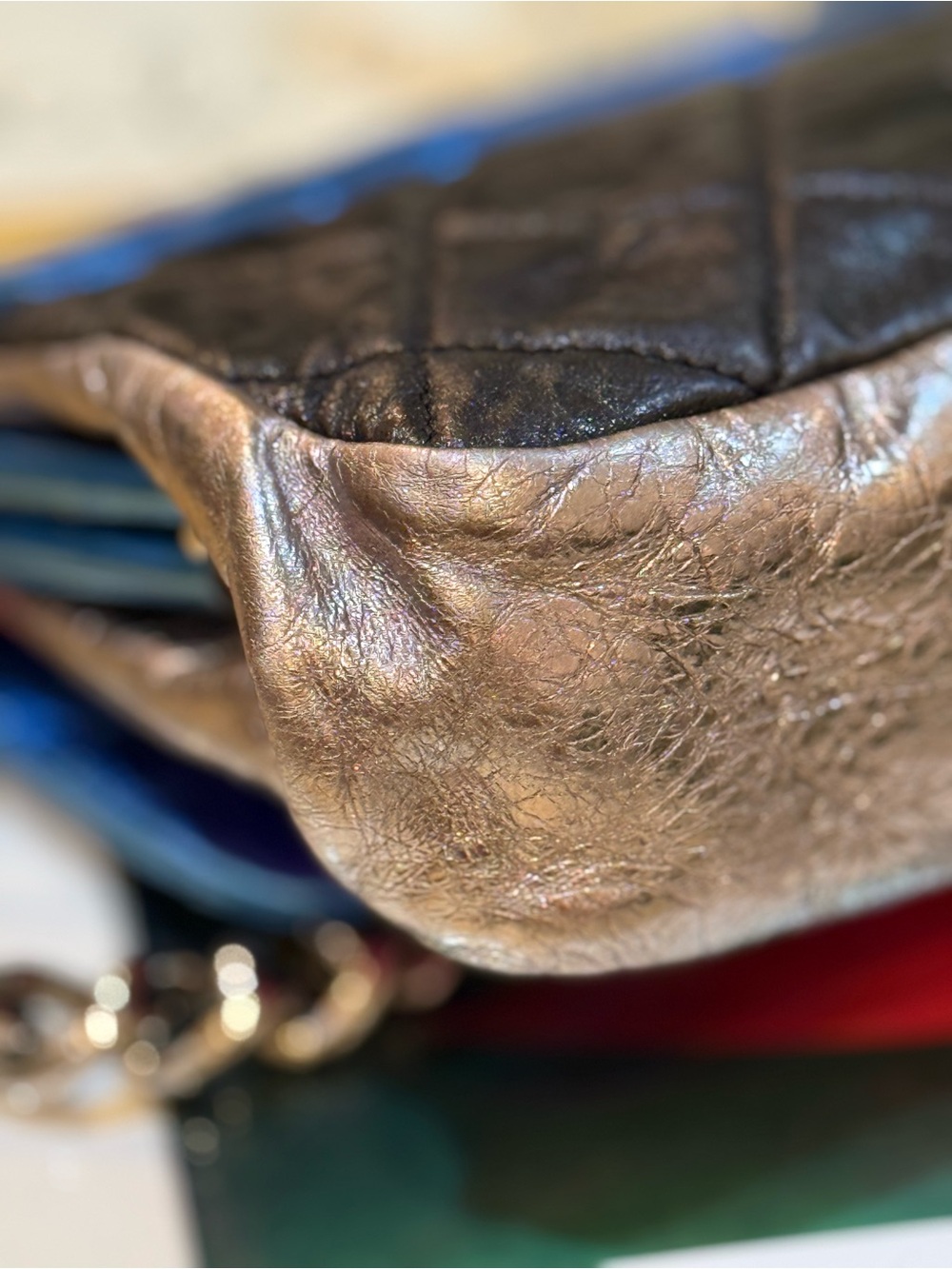 CHANEL Metallic Blue and Pink Quilted Flap Crossbody Bag - Picture 10 of 16